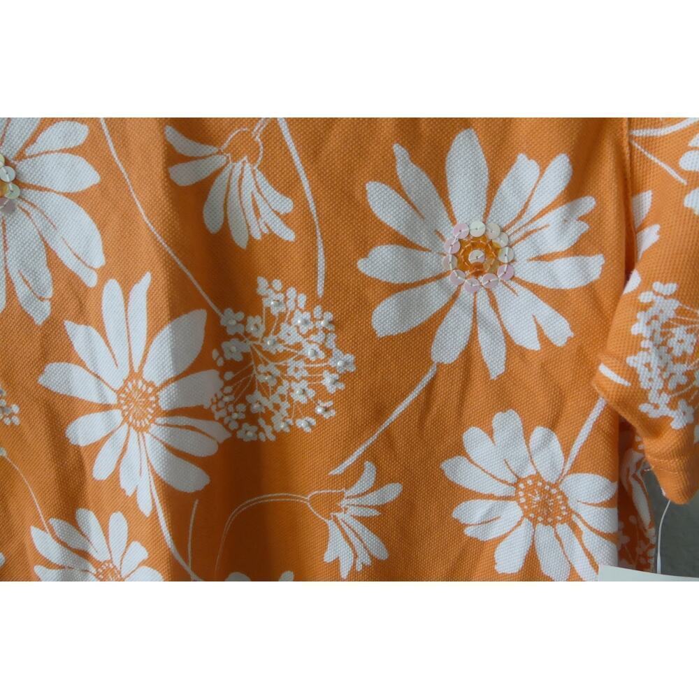 Alfred Dunner Short Sleeve Top PM Floral Sequin Petite Orange White Summer - Picture 3 of 8